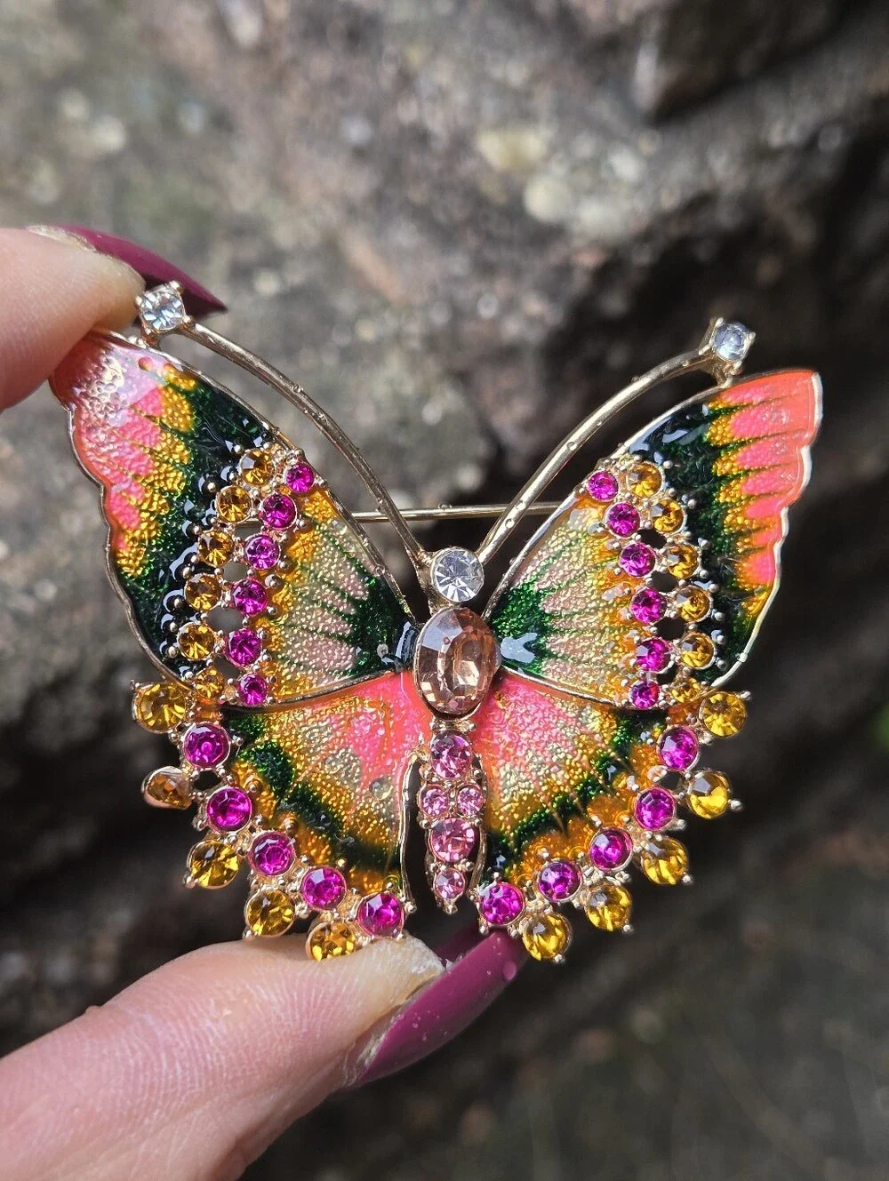 Napier Multicolor Butterfly Brooch with Pink, Green and Gold Tones